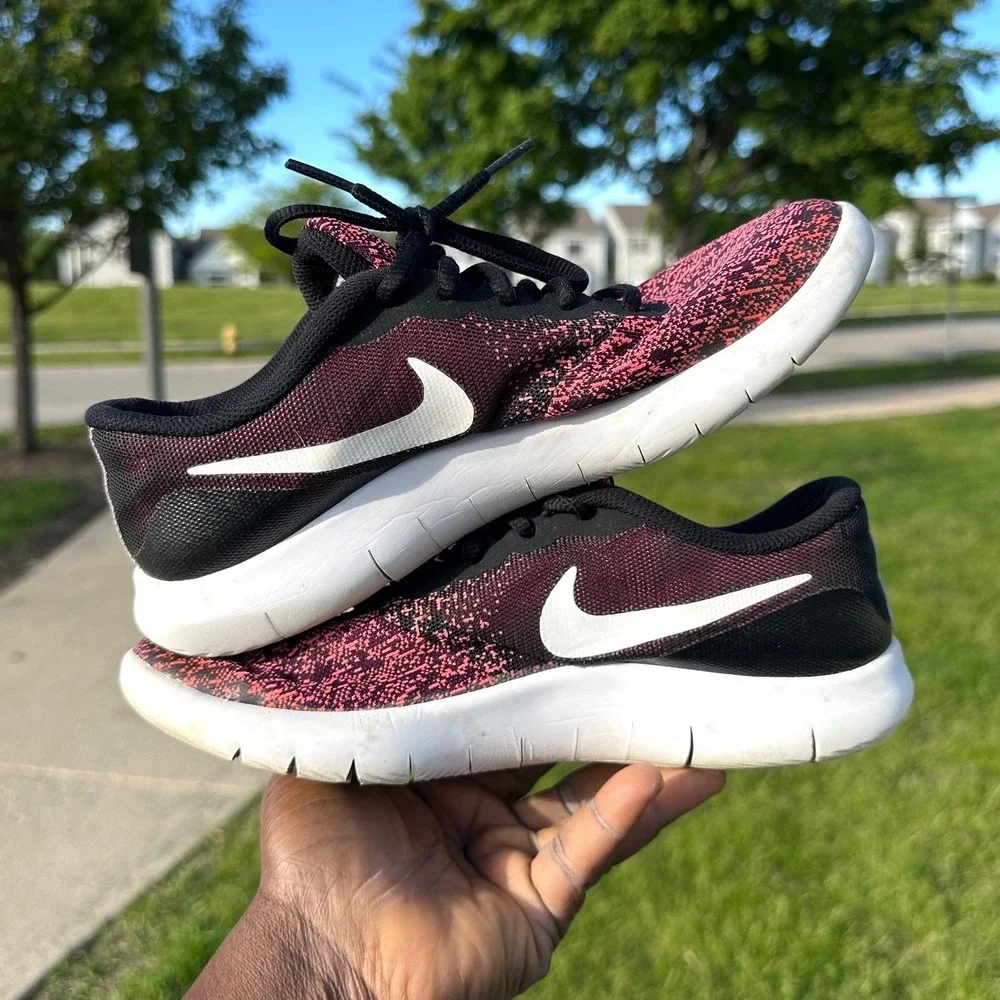 Nike Flex Contact GS Big Kids Athletic Shoes Size 5.5Y Black Pink Sneakers
